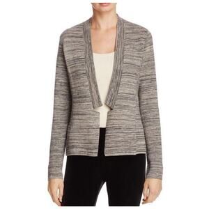 Eileen Fisher Gray Striped Sweater Cardigan L Tencel Organic Cotton Open